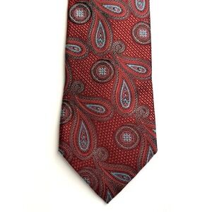 John W. NORDSTROM 100% Silk Tie‎ Red/Light Blue Paisley - Made In Italy -  EUC